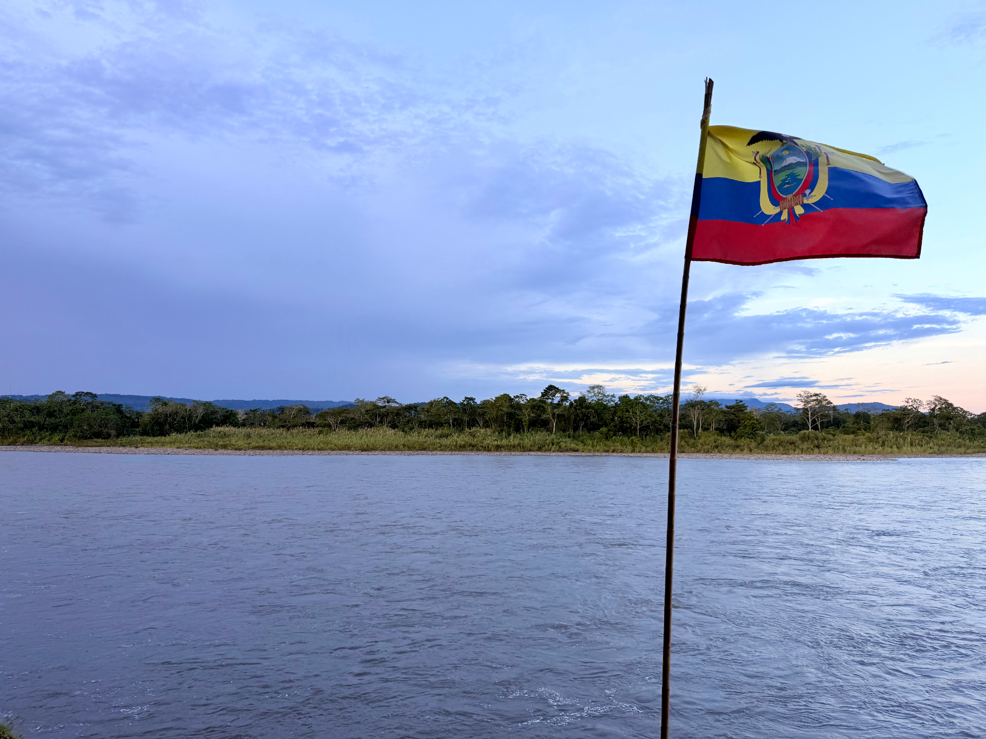 Misty river at dawn in the Ecuadorian Amazon